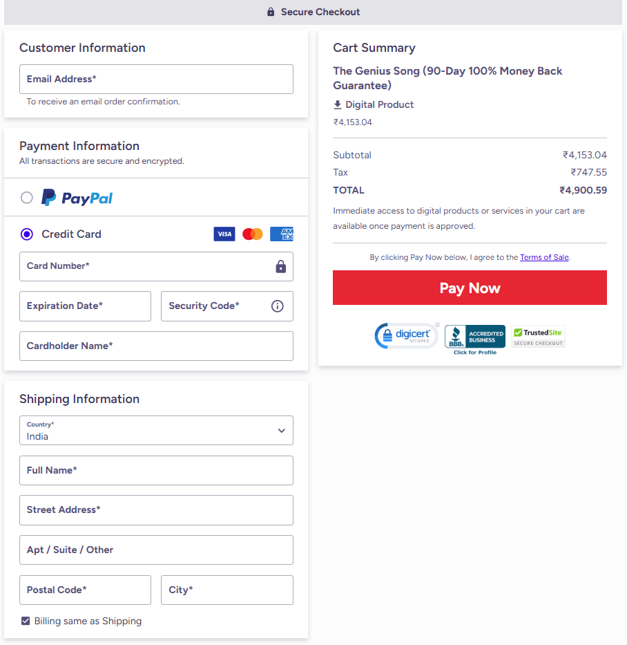The Genius Song - Secure Checkout Page